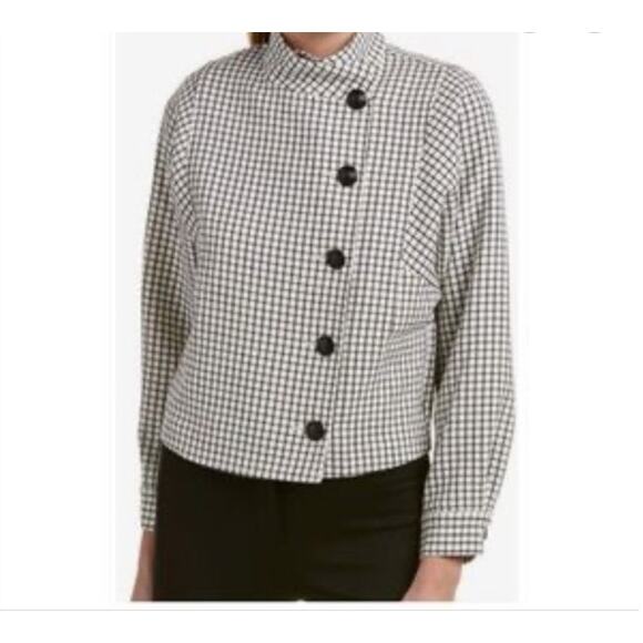 Cabi Grid Print Asymmetrical Button Up Jacket Blazer High Neck - Size XS - Picture 1 of 9